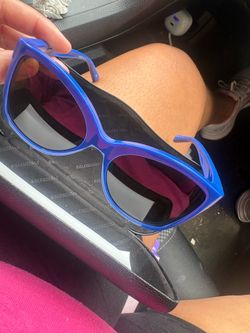 Balenciaga BB0033S Oversized Sunglasses Blue Frame Brown Tinted UV400