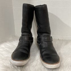 UGG Australia Andra Black Leather Mid Calf Women Boots Size 7.5