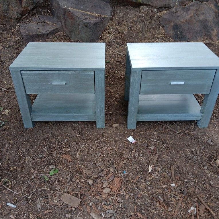 2 Grey Mid Century Modern Restauration Hardware Style End Tables