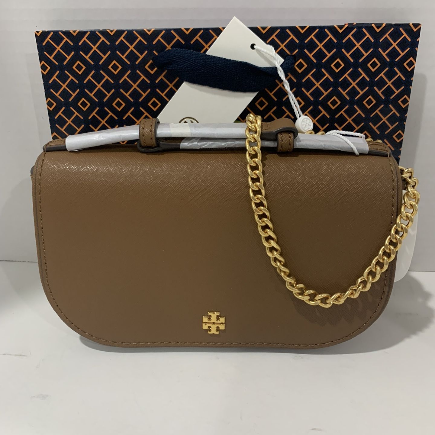 NWT TORY BURCH EMERSON Top Handle Leather Crossbody bag with  Tory Burch Brown Leather Chain-Shoulder Crossbody with Gold Hardware main image 0