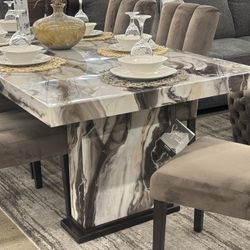 Beautiful Marble Dining Table With 6 Chairs 