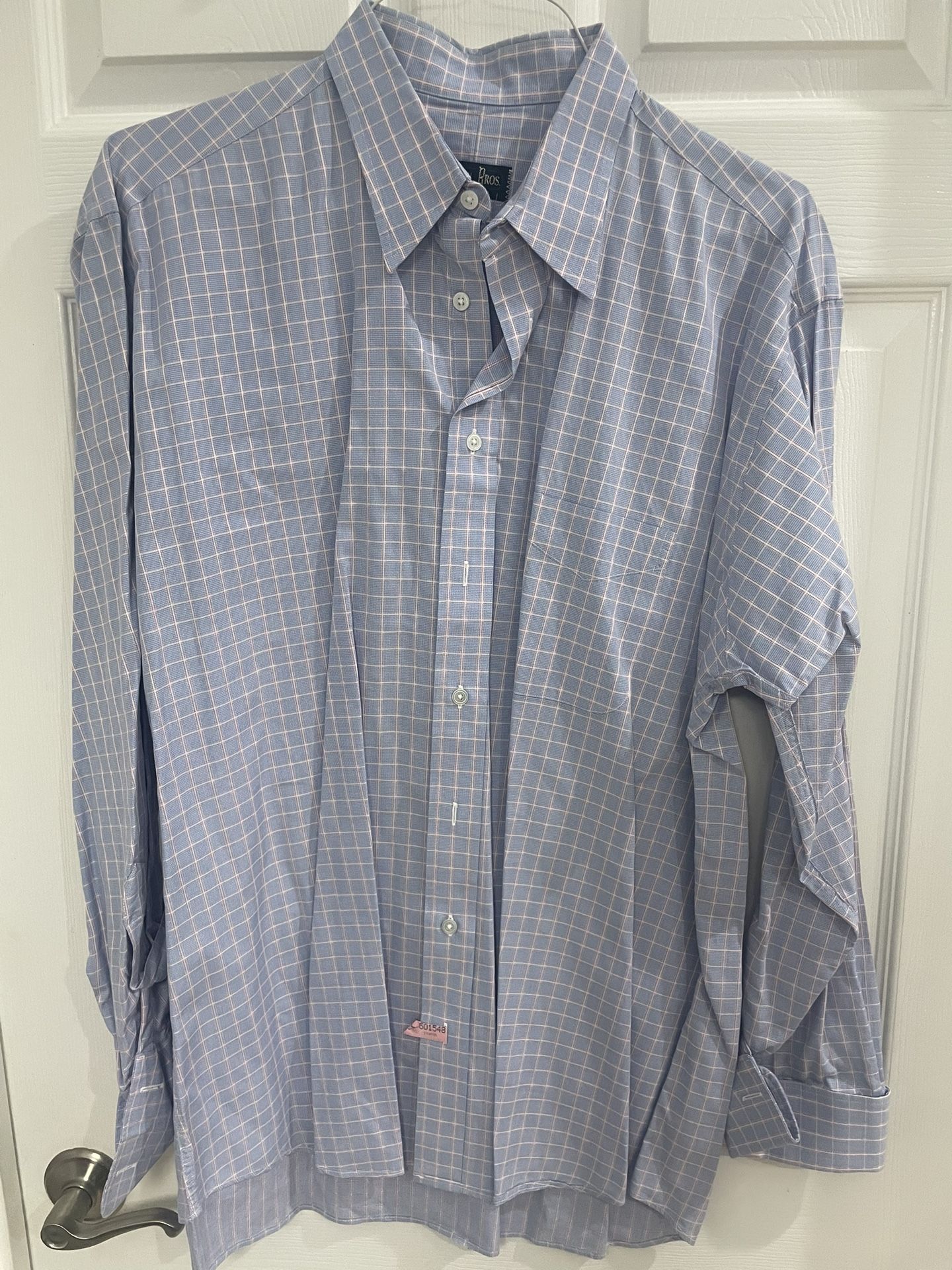 Gitman Bros. Blue Plaid Men’s Dress Shirt, Size 17 35