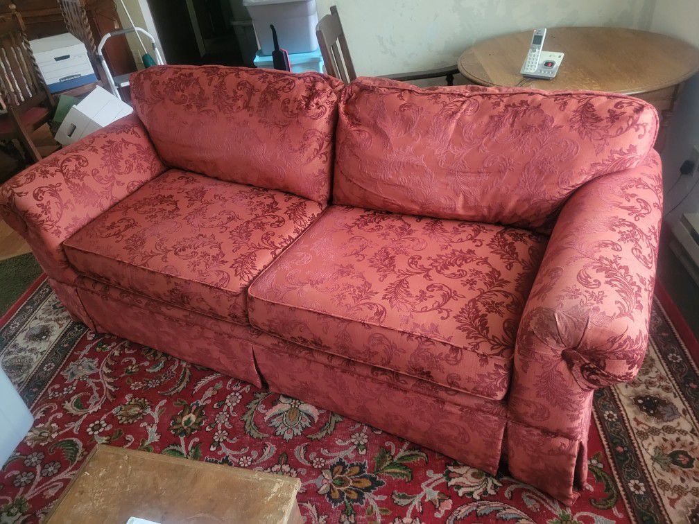 Beautiful Red Upholstered Couch -- Used, Very Good Condition
