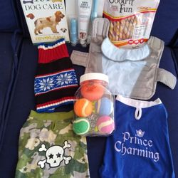 Dog Items, Size 2-6 LBS Winter Jacket, Sweater, 2 T-shirts, Dental Cleaning Kit, 101 Dog Care Book, Toys, Safety Reflector Band, Choker Chain