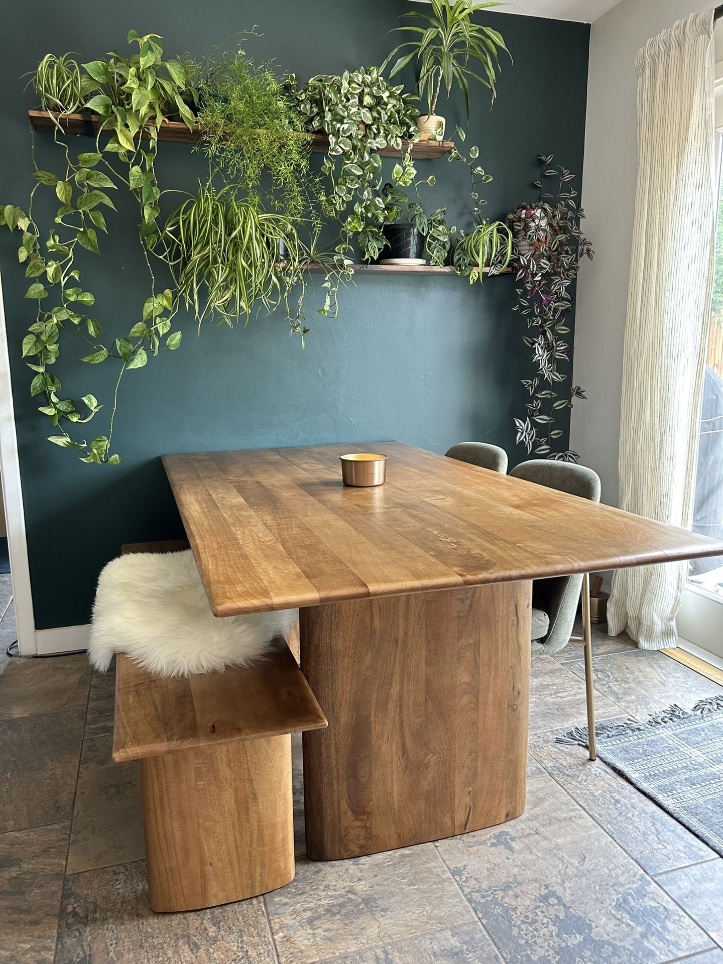Modern Solid Mango Wood Dining Table + Bench – Seats 6, Great Condition