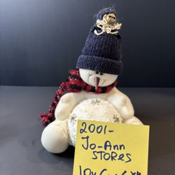Vintage 2001 Jo-Ann Stores Plush Snowman 10" Shelf Sitter Christmas Decor