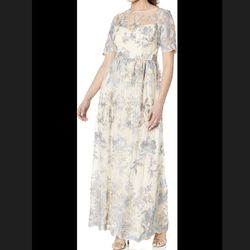 Adrianna Papell Women's Long Illusion Emb Mesh Gown new size 0