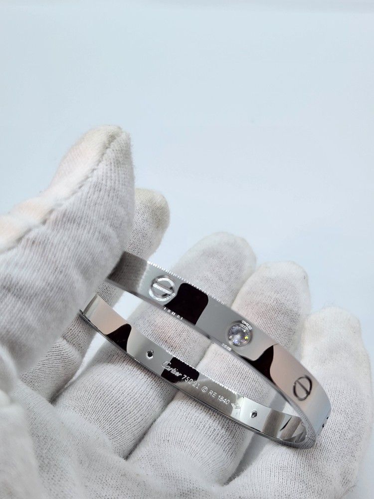 Silver Love Bracelet With Diamonds Stainless Steel