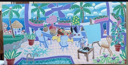 Large Colorful Coastal Painting – 60” × 30”