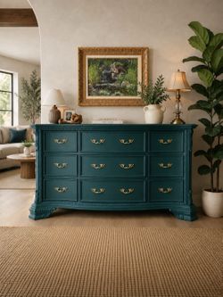 French Provincial Emerald Teal Dresser ✨Modern Organic ✨