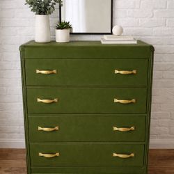 Vintage Tall Dresser | Antique Gold Hardware | Solid Wood Statement Piece