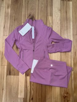 Pink Lululemon Cropped Defined Jacket and Shorts set size 4 and 6