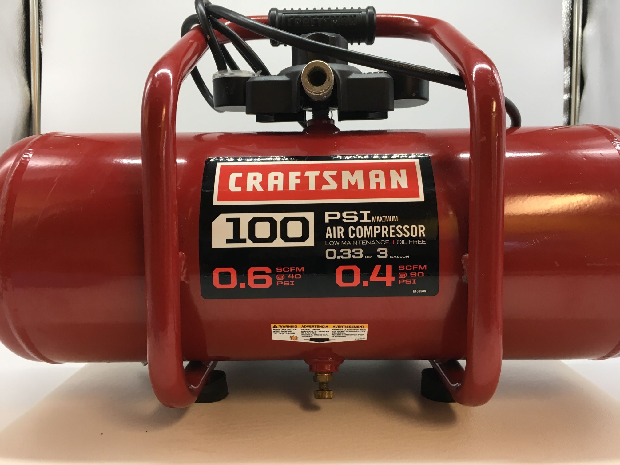Craftsman 3 Gallon .33 Hp Oil Free Air Compressor Model 16953