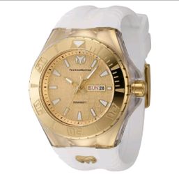 TechnoMarine TM-122014 Cruise Monogram 47.8mm Gold Watch Gold Dial White Strap
