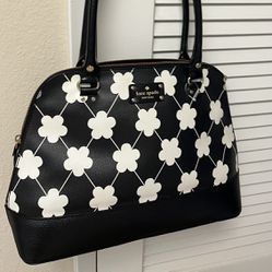 Kate Spade Handbag Black With White Flowers! Dome Shape. Large. Stunning