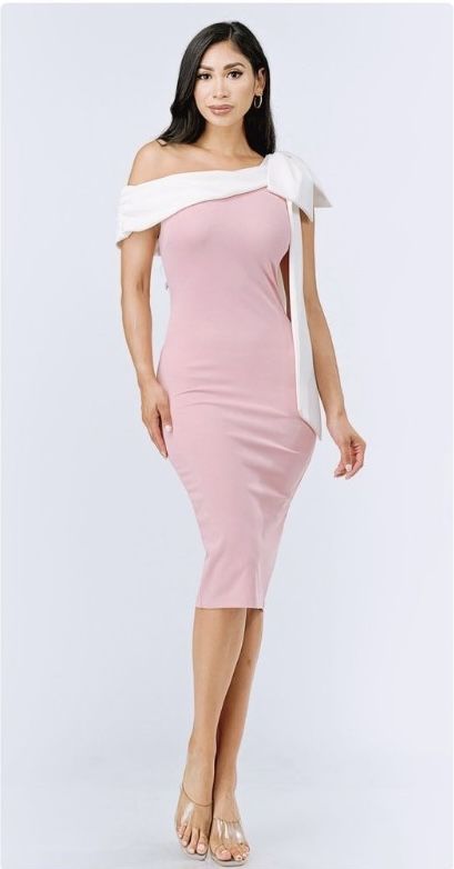 Blushing Bow: One-Shoulder Midi Dress