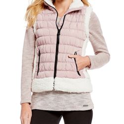 Calvin Klein Performance Designer Rose Faux Shearling Vest Zip Pockets Medium