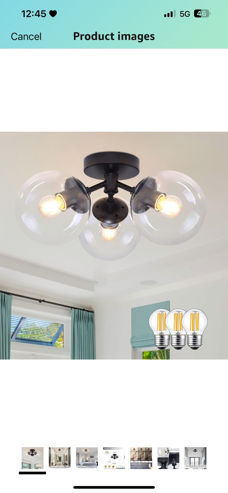 3-Light Modern Black Semi Flush Mount Ceiling Light Clear Glass Globe Ceiling Lights Mid Century Black Chandelier