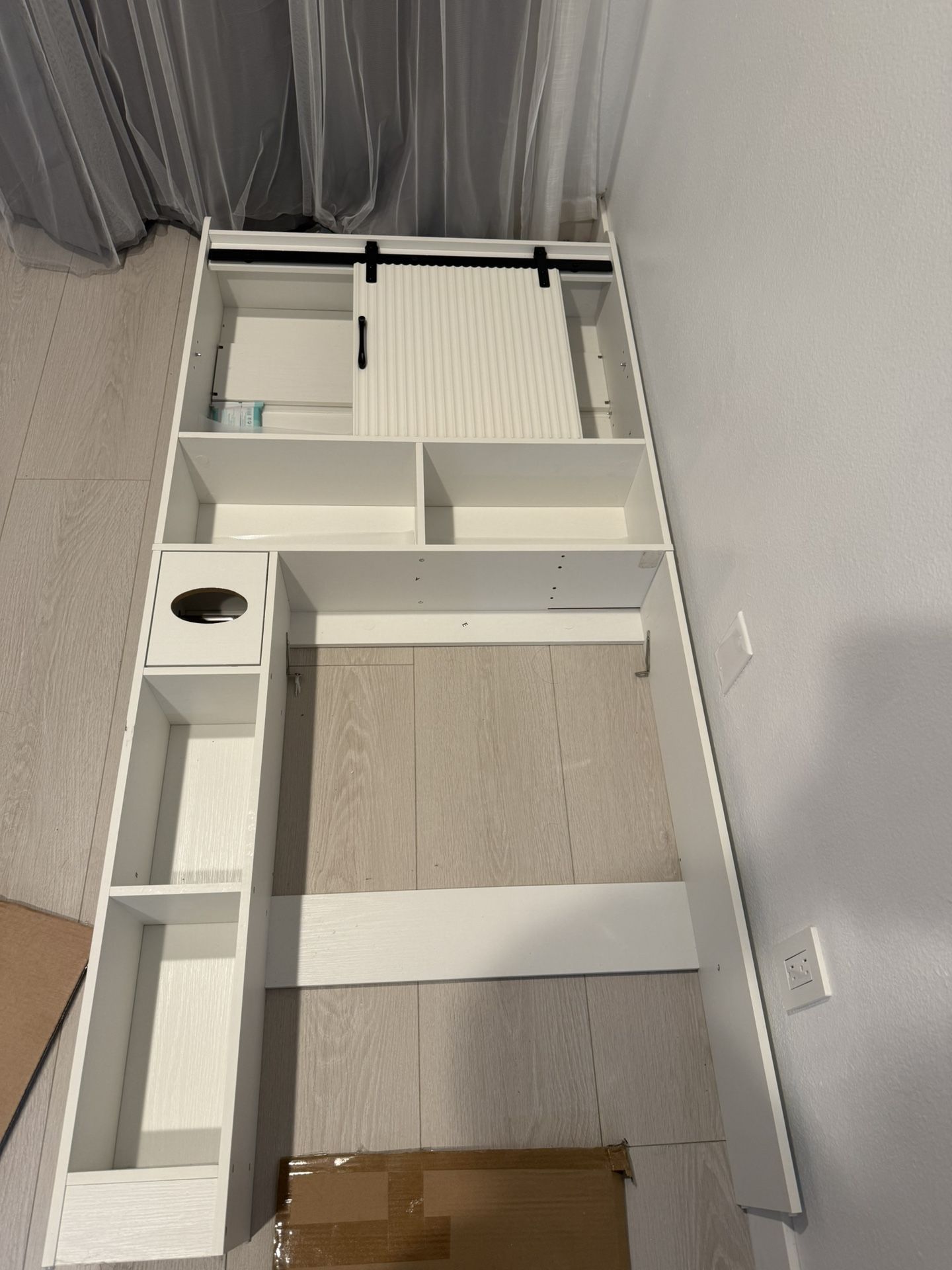 Over The Toilet Storage Cabinet, Farmhouse Bathroom Space Saver Organizer with Sliding Doors and Paper Holder Stand, Wooden Toilet Rack for Restroom, 