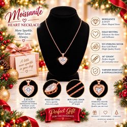Moissanite Heart Necklace – Rose Gold Plated 925 Sterling Silver