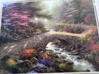 Framed Thomas Kinkade Stone Bridge Landscape Print
