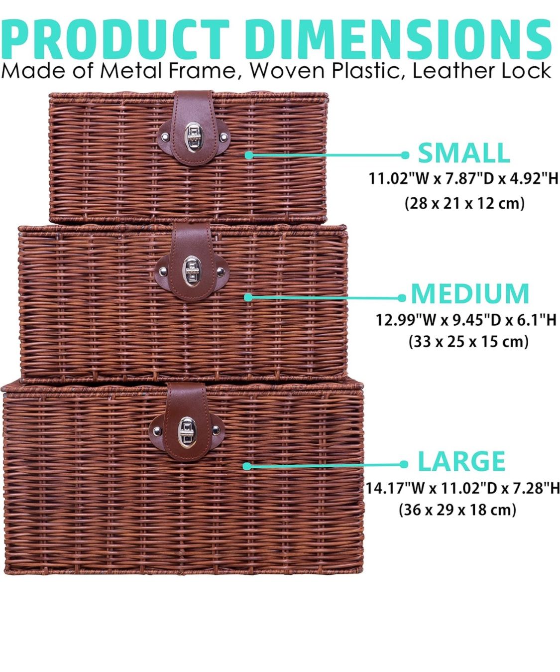 New Never Used Set 3 Woven Wicker Storage Basket Box with Lid & Lock, Built-in Carry Handles, Multifunctional Storage Organiser for Nursery, Baby, ,