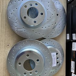 BMW X5 4.8i 07-08 Front & Rear Drilled Rotors Ceramic Brake Pads, Sensors