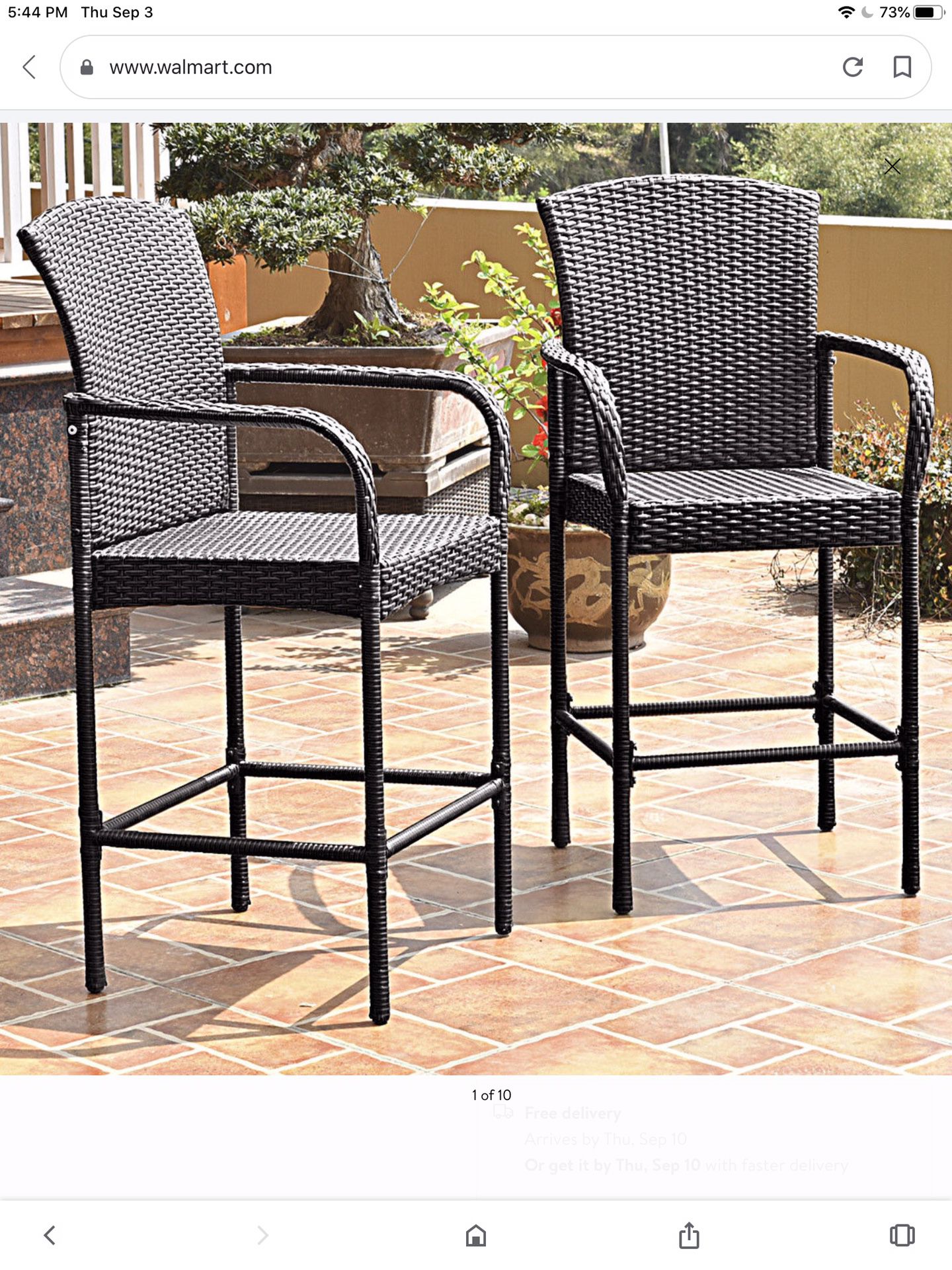 Costway Brand New Set Of Two Wicker OutDoor Bar Stools w/ Arm Rest