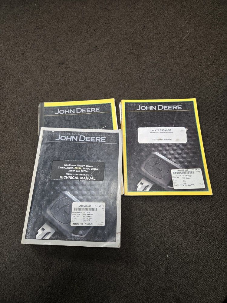 John Deere Mower Z925 Z930 910 920 950 960 970 Dealer Repair Parts Manuals  Mower