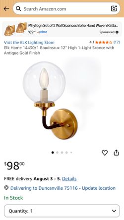 Elk Home 14430/1 Boudreaux 12'' High 1-Light Sconce with Antique Gold Finish