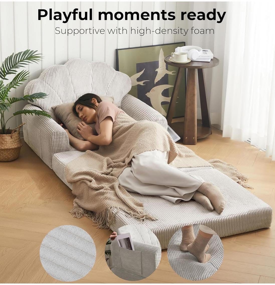 Foldable Lazy Sofa Bed, Sleeper Chair Bed with Armrest/Back Support, Comfy Floor Sofa Futon Couch Lo