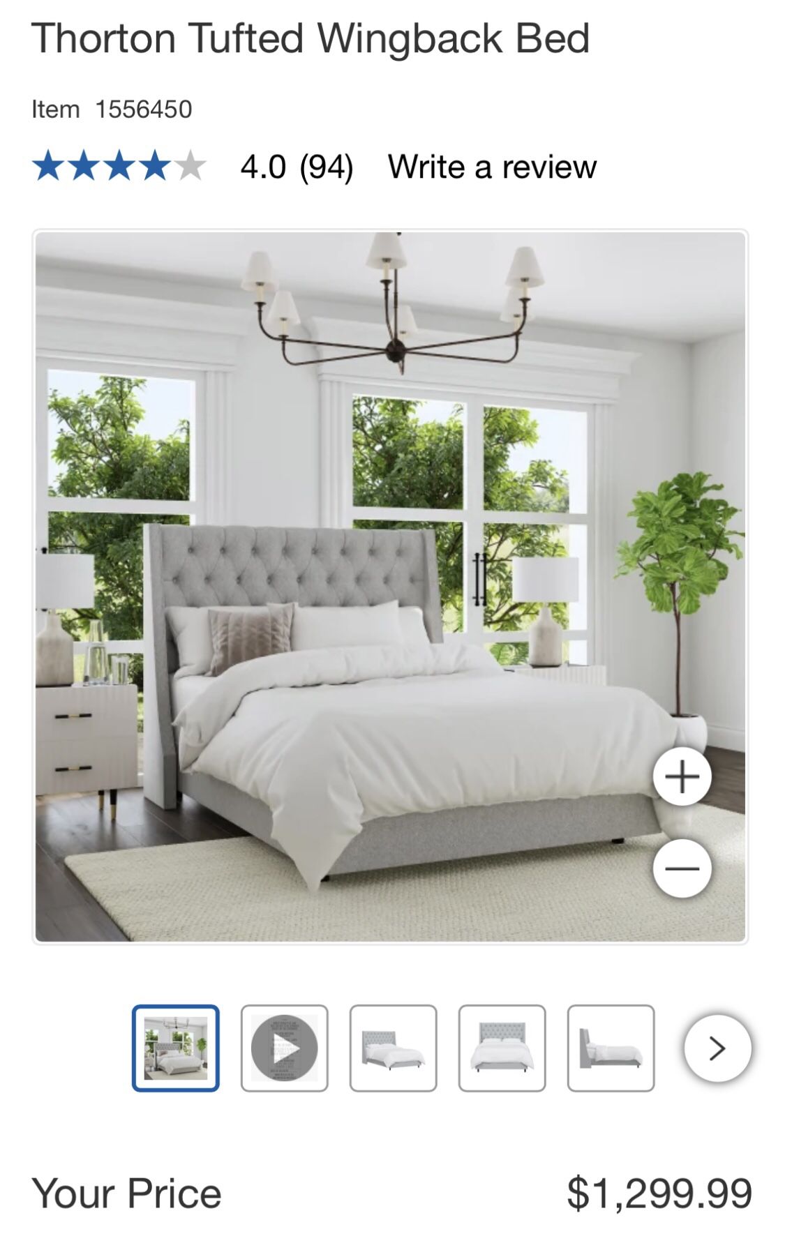 Light Gray Tufted Upholstered King Bed