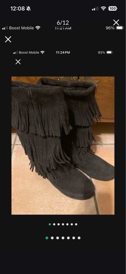 Women’s Size 7-Minnetonka 3-Layer Fringe Boot Black
