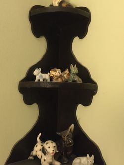 Wood Shelf With 7 Made In Japan Dogs