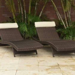 BRAND NEW 2 Piece Brown Wicker Patio Chaise Lounger | Ideal Furniture For Outdoor