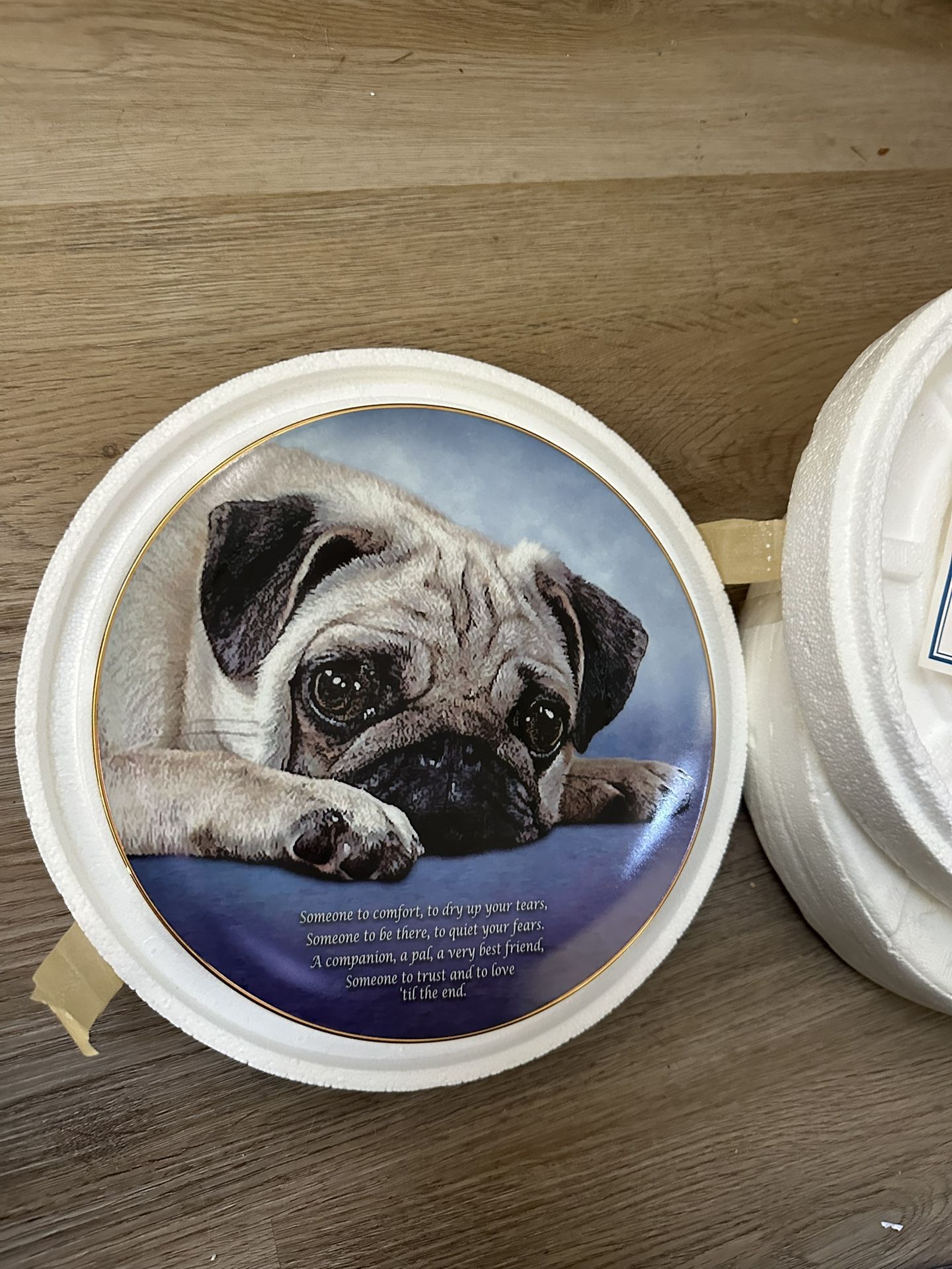 Danbury Mint "Someone To Comfort" limited edition collector plate from the Devoted Pugs collection