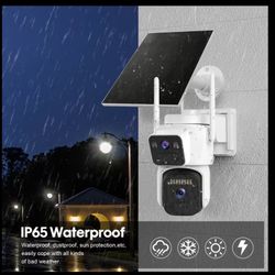 Dual Lens Solar Security Camera, 2K QHD Wireless Outdoor Camera