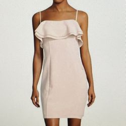 Karl Lagerfeld Paris Blush Pink Bodycon Ruffle Spaghetti Straps Dress, size 2