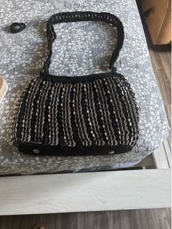 handmade black crocheted shoulder bag