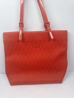 Michael Kors Neoprene MK Signature Tangerine Orange Quilted Tote Bag