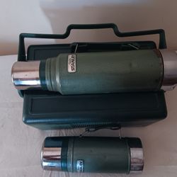 Vintage Stanley lunch box and 2b thermoses one wide mouth one tall boy