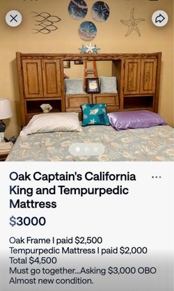 Oak king frame and mattress bed