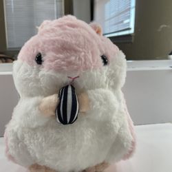 Cute Fat Pink Hamster Plushie Holding A Seed