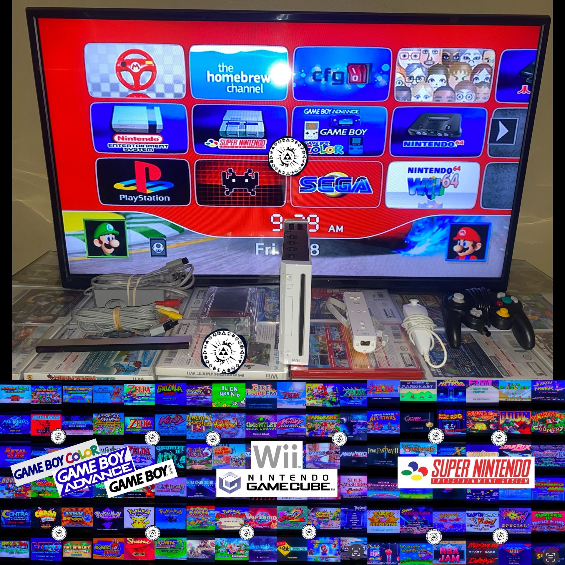 Nintendo Wii In White w/ 1 TB HD & 7000+ Wii, Gamecube, SNES, NES, GBA, Gameboy Color, N64, Sega, PS1, Arcade & More!