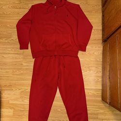 Polo Ralph Lauren Double-Knit Full-Zip Hoodie Jogger Set Mens 2XB Red Tracksuit. Pre-owned in very good condition.   Pants Measures across the waist 1