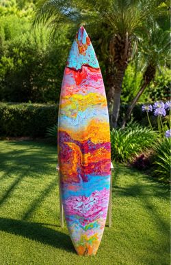 Custom Art Surfboard with Pour Paint Design