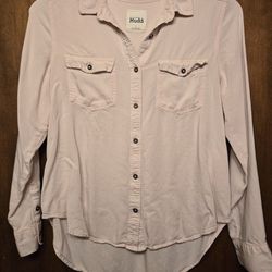 Mudd light pink button up long sleeve shirt, size L