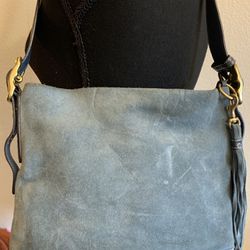 Vintage COACH Blue Denim Suede Crossbody Tassel Adjustable Strap Bag