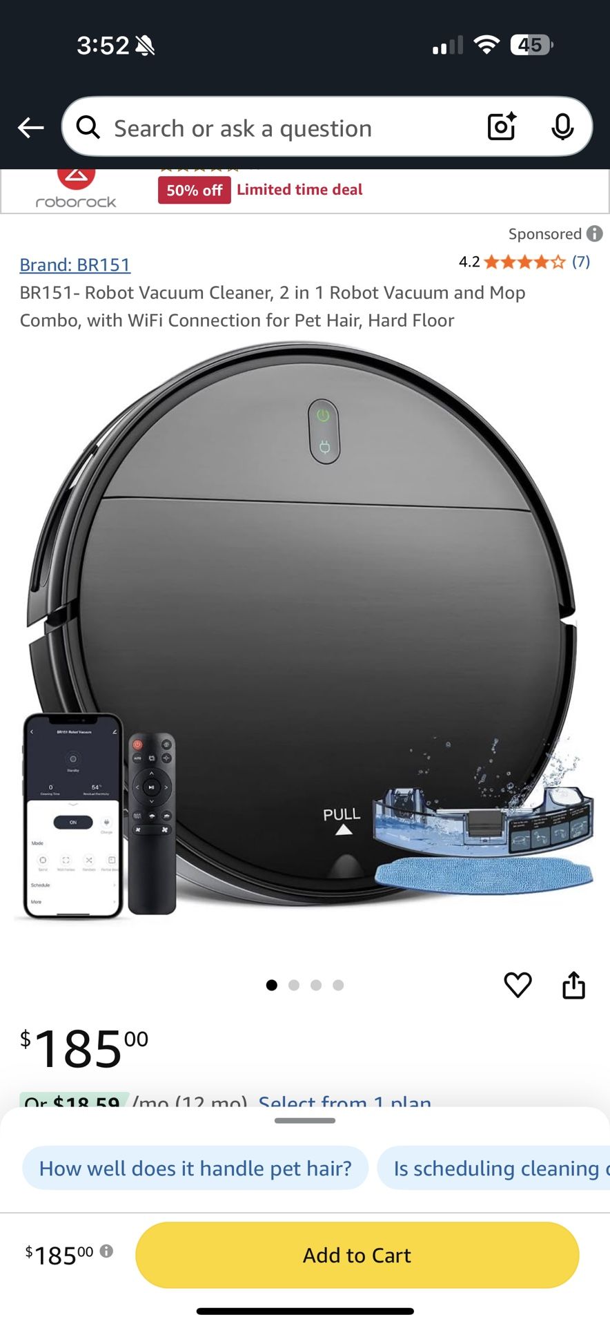 BR151- Robot Vacuum Cleaner, 2 in 1 Robot Vacuum and Mop Combo