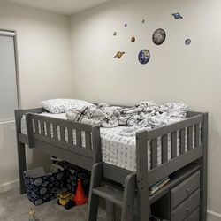 Living Spaces Twin Loft Bed With Reversible Mattress + Dresser